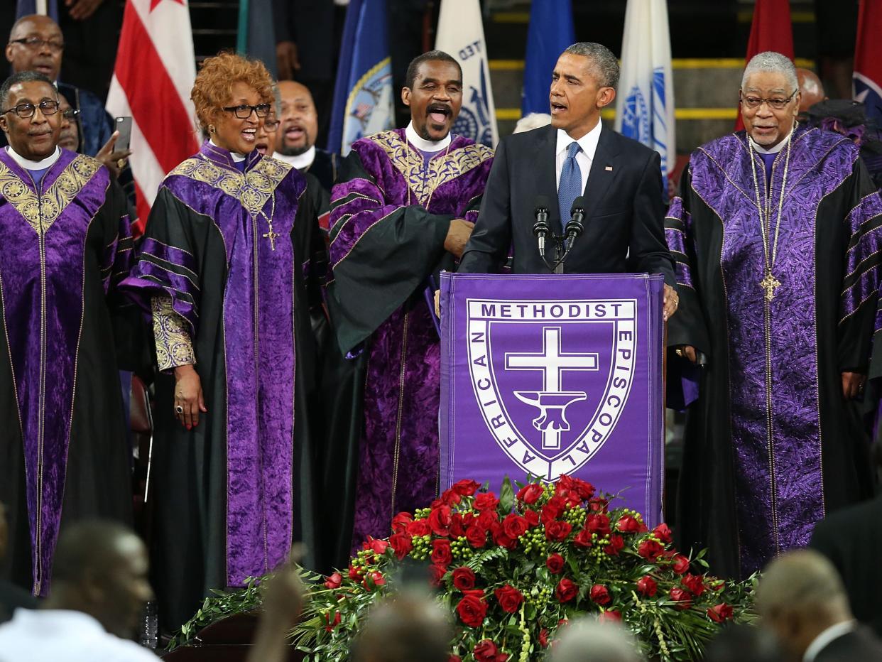 <p>Barack Obama on why he sang Amazing Grace after Charleston church mass shooting: ‘Will words be enough?’</p> (Getty Images)