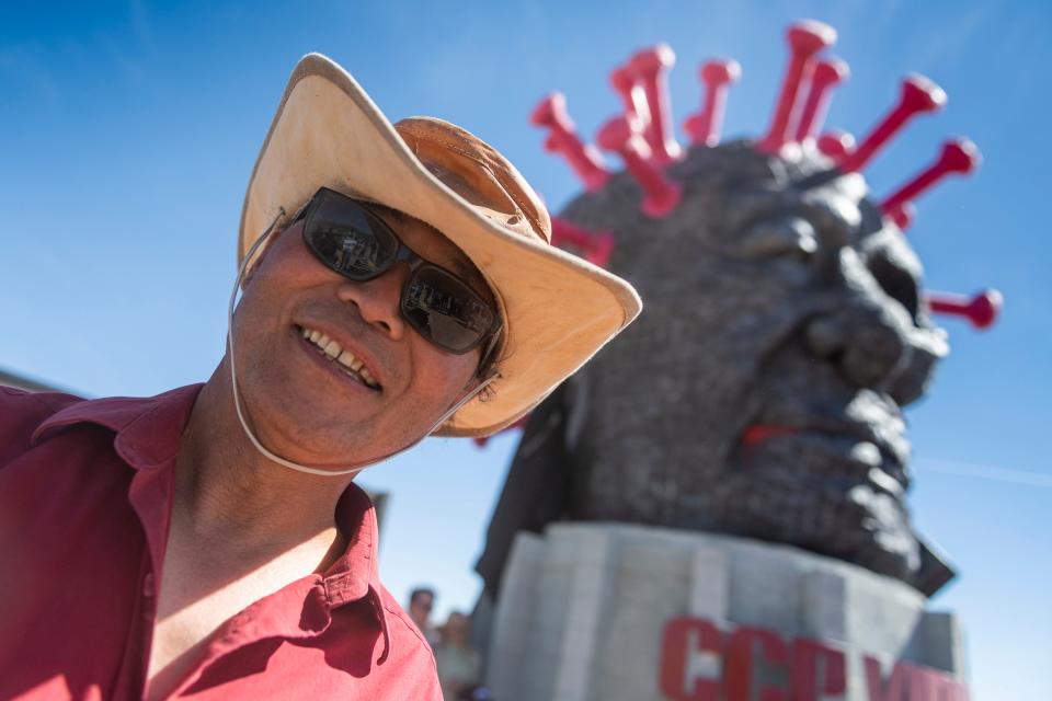 Chinese artist Weiming Chen unveiled the new CCP VIrrus II sculpture at his Liberty Sculpture Park in Yermo on June 5, 2022. His original anti-COVID-19 and anti-communist sculpture was burned after it was unveiled in 2021.