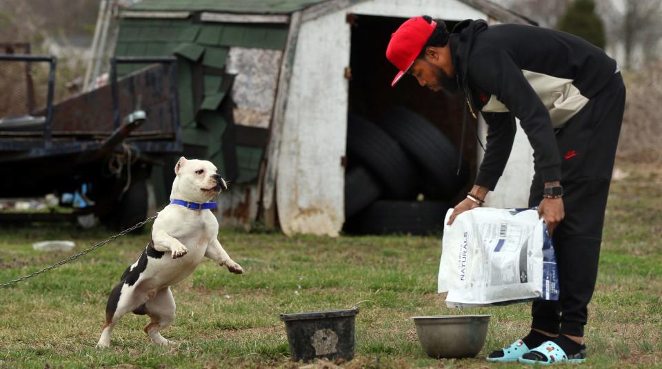 Orlando Ager Jr. feeds his dog, “Kato." “I try not to show emotion, but I am really going through it,” Ager said. “I sometimes want to give up on finding a house, but I fight through it because I just have to find a place.” But in the foothills of western North Carolina, the odds have worked against him.