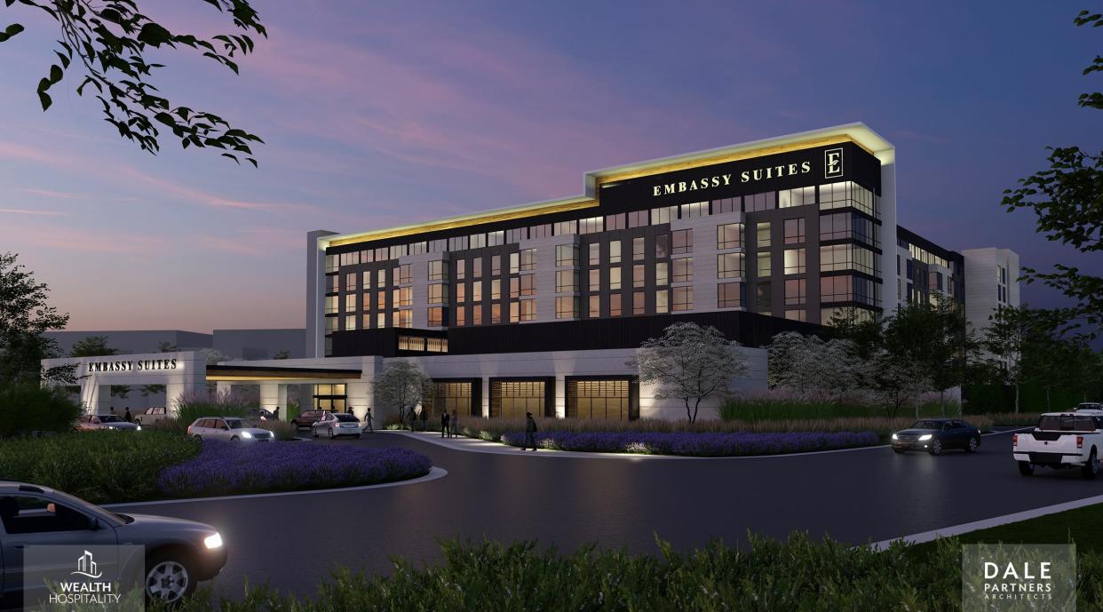 A night time rendering of the Embassy Suites by Hilton hotel that is set to come to Southaven. The hotel is a part of the Landers Center expansion.