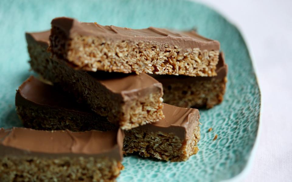 View of chocolate flapjack bars