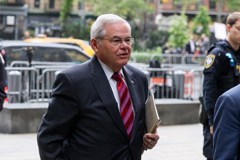U.S. Senator Robert Menendez arrives at Federal Court for the start of his bribery trial in New York
