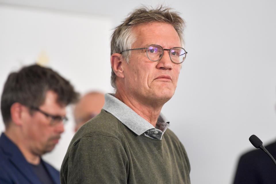 State epidemiologist Anders Tegnell of the Public Health Agency of Sweden speaks during a news conference on a daily update on the coronavirus COVID-19 situation, in Stockholm, Sweden, Wednesday June 3, 2020. Tagnell has shown some contrition as criticism has grown over the country’s approach of not locking down the country has resulted in one of the highest death rates per capita in the world. Tegnell told Swedish radio on Wednesday that “I think there is potential for improvement in what we have done in Sweden, quite clearly.” (Anders Wiklund / TT via AP)