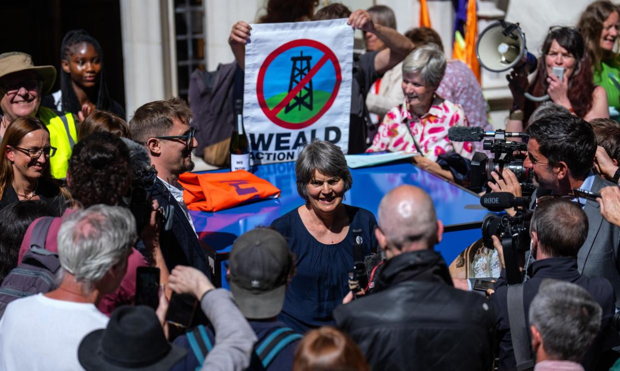 <span>Sarah Finch, who took the case against Surrey county council, speaks outside court in London after the landmark ruling.</span><span>Photograph: Carl Court/Getty Images</span>