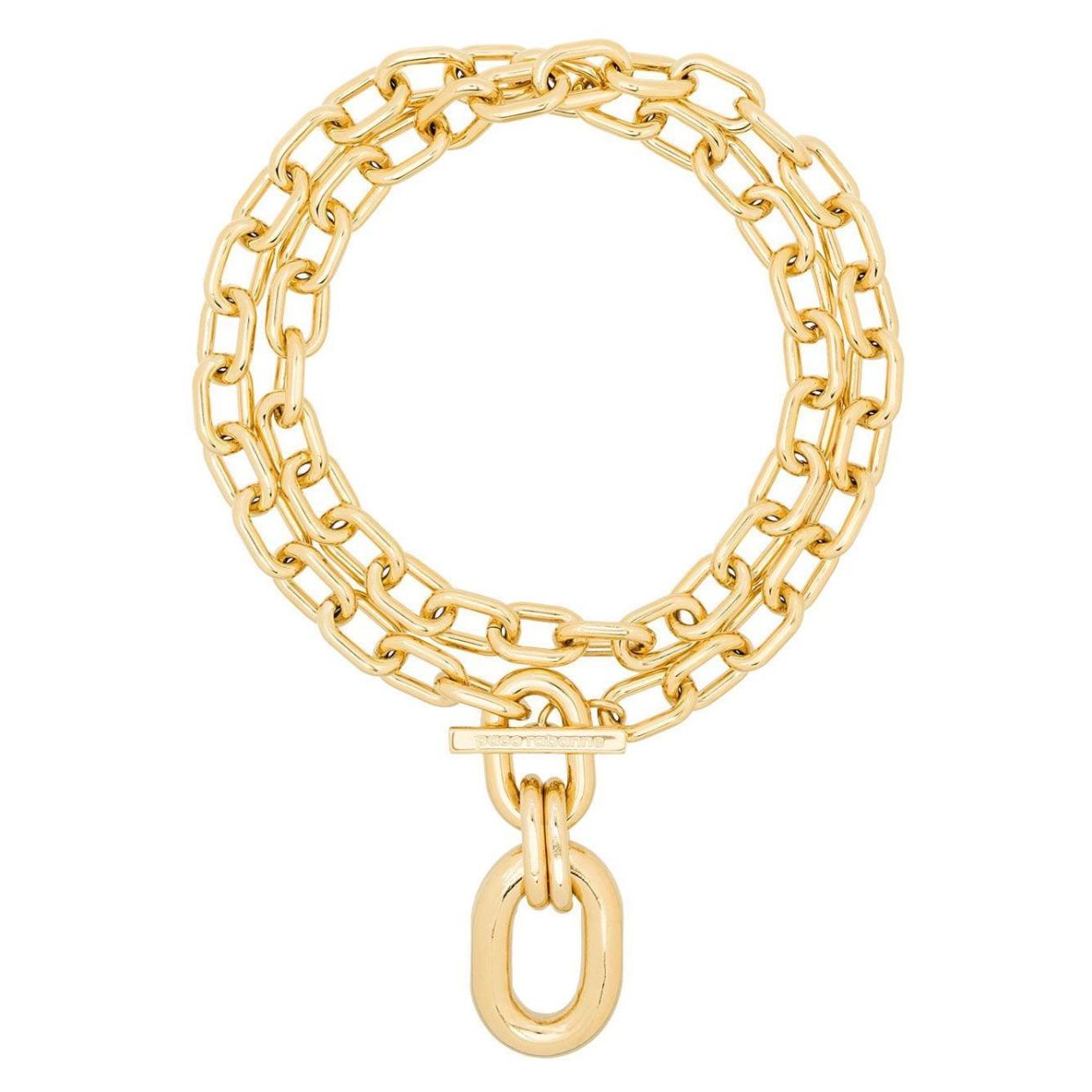 <p><a href="https://go.redirectingat.com?id=74968X1596630&url=https%3A%2F%2Fwww.farfetch.com%2Fshopping%2Fwomen%2Fpaco-rabanne-double-wrap-chain-necklace-item-15685250.aspx&sref=https%3A%2F%2F" rel="nofollow noopener" target="_blank" data-ylk="slk:Shop Now;elm:context_link;itc:0;sec:content-canvas" class="link rapid-noclick-resp">Shop Now</a></p><p>Double-Wrap Chain Necklace</p><p>farfetch.com</p><p>$590.00</p>