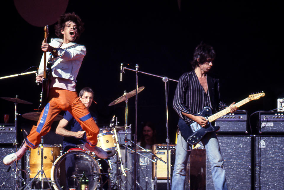 OAKLAND - JUL 26:  The Rolling Stones perform at Oakland Stadium in Oakland, California on July 26, 1978  (Photo by Ed Perlstein/Redferns/Getty Images)