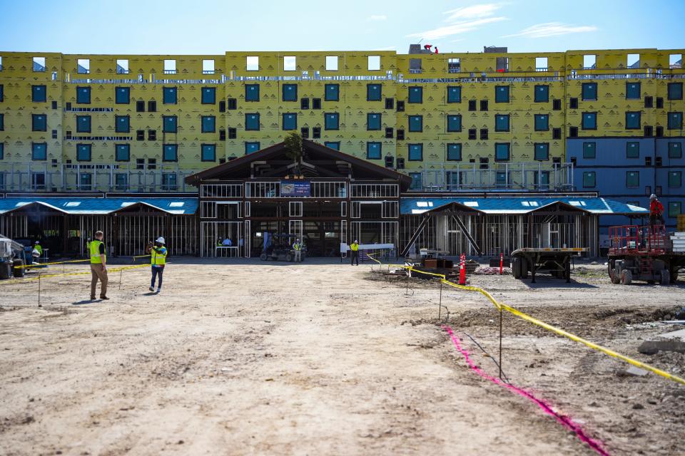 Construction continues during the “Topping Out” ceremony at the Great Wolf Lodge South Florida in Naples on Wednesday, Aug. 2, 2023.