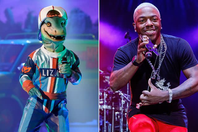 <p>Michael Becker / FOX; getty</p> Sisqo as Lizard on 'The Masked Singer'