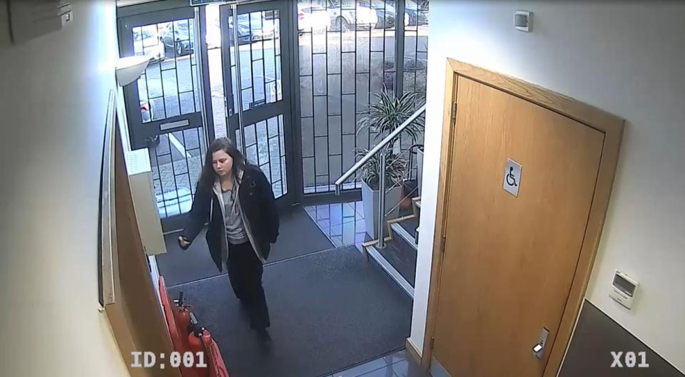 CCTV footage shows Leah Croucher arriving for work the day before she went missing in February 2019 (Picture: PA)