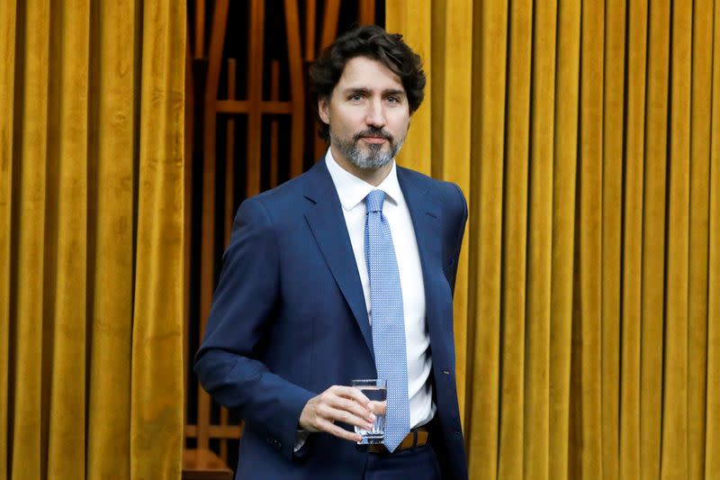 Canada's Prime Minister Justin Trudeau arrives to a meeting of the special committee on the COVID-19 pandemic in the House of Commons on Parliament Hill in Ottawa