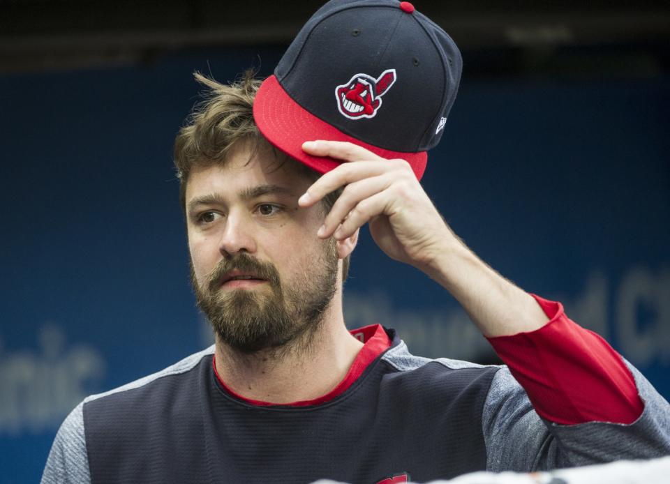 Cleveland Indians relief pitcher Andrew Miller is shown before a baseball game against the Chicago White Sox in Cleveland, Friday, June 9, 2017. 