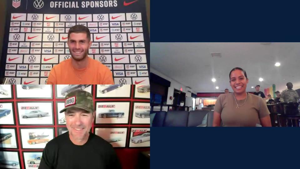 Estrela de futebol Christian Pulisic em um evento virtual da USO