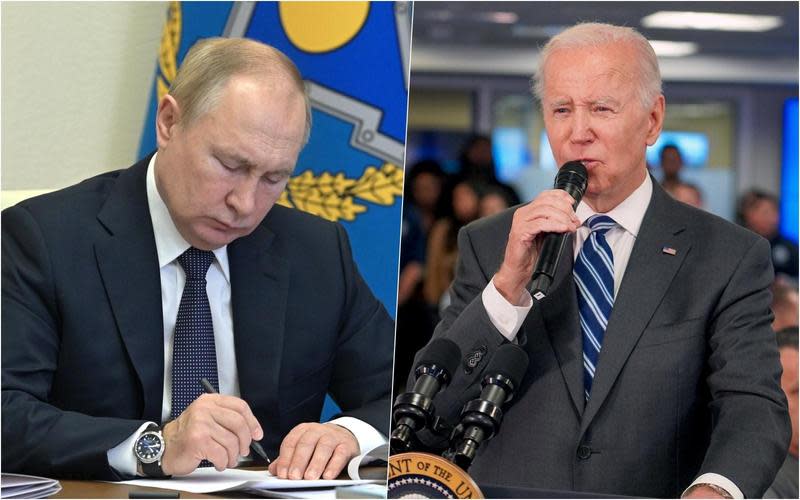 普丁（左）「承認」烏克蘭2地區獨立、將併入俄國領土，美國總統拜登（右）強調不會承認俄國主張。（翻攝自克里姆林宮官網／FEMA臉書）