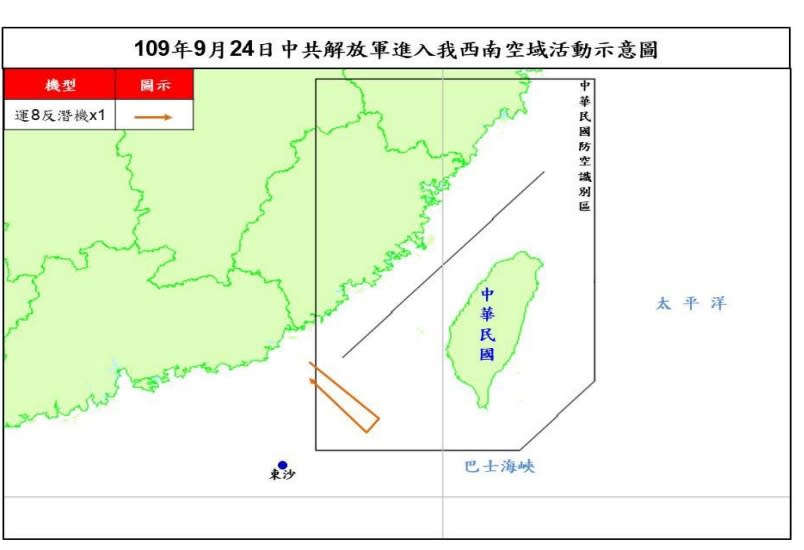 共軍24日派遣1架運8反潛機侵擾我西南防空識別區。（圖／國防部提供）