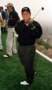 <p>Joe Pesci takes some practice swings at a hole in one contest in 2000.</p>