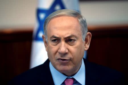 Israeli Prime Minister Benjamin Netanyahu attends the weekly cabinet meeting in Jerusalem, July 24, 2016. REUTERS/Ronen Zvulun/File Photo