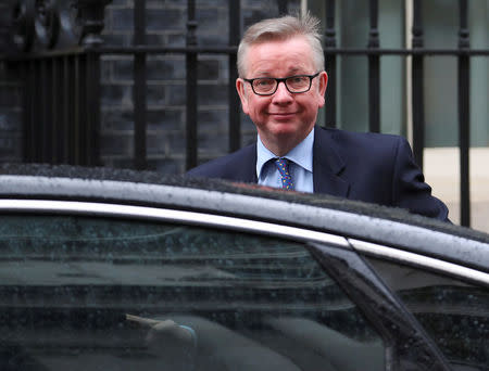 FILE PHOTO: Britain's Secretary of State for Environment, Food and Rural Affairs Michael Gove arrives for a Brexit subcommittee meeting at Downing Street in London, Britain, May 2, 2018. REUTERS/Hannah McKay/File Photo