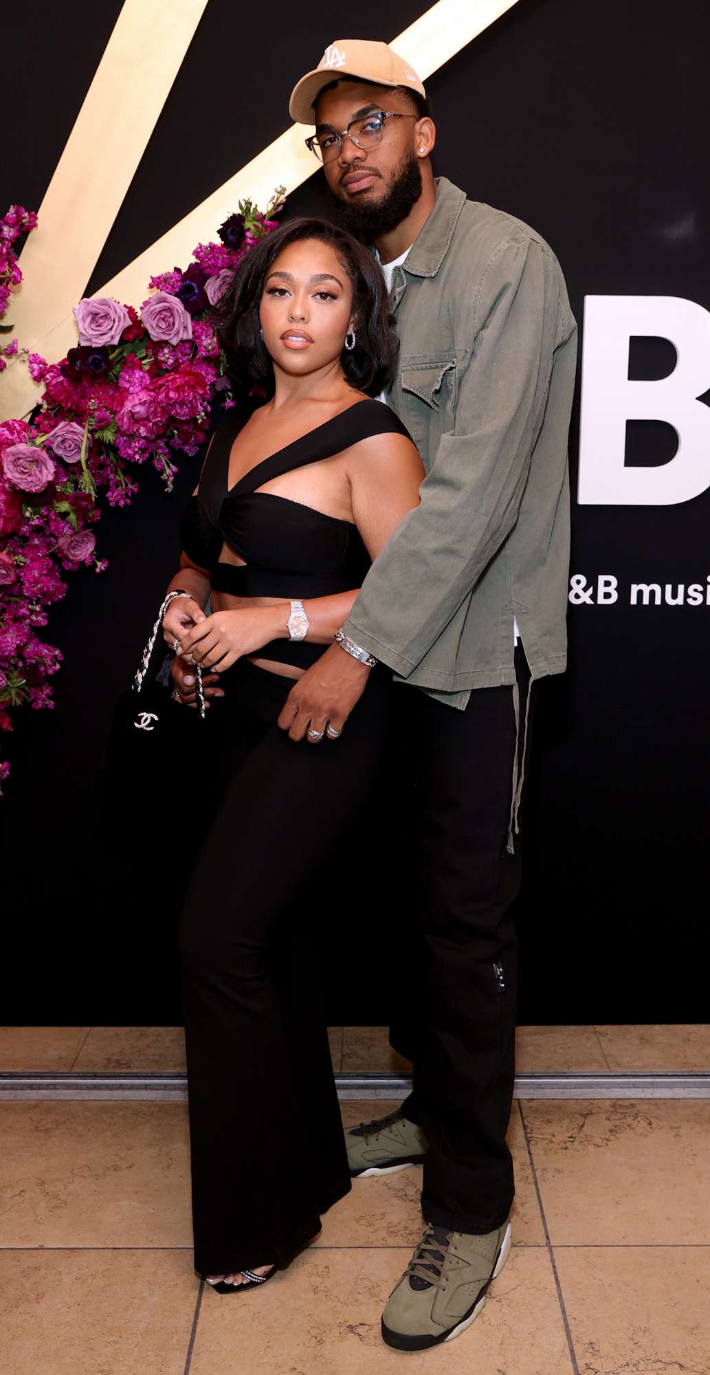 Jordyn Woods and Karl-Anthony Towns attend Spotify's House of Are & Be event with dvsn, Lucky Daye, and D-Nice at Sunset Tower Hotel on June 16, 2021 in Los Angeles, California