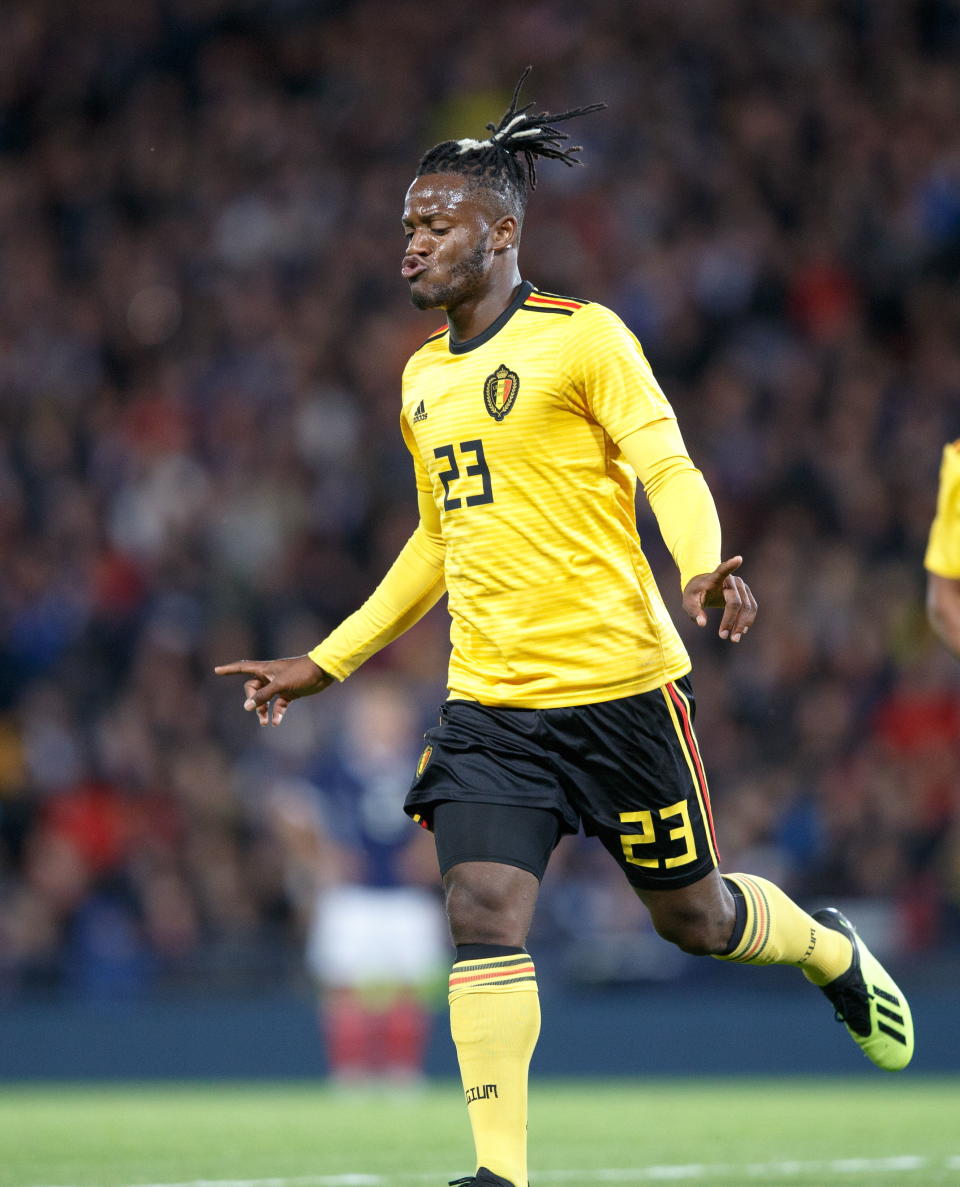 GLG04. Glasgow (United Kingdom), 07/09/2018.- Michy Batshuayi of Belgium reacts after scoring during the friendly soccer match between Scotland and Belgium at Hamden Park in Glasgow, Britain, 07 September 2018. (Futbol, Amistoso, Bélgica) EFE/EPA/ROBERT PERRY