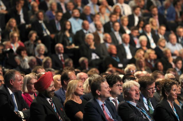 Foreign Secretary Boris Johnson delivers his speech at the Conservative party conference at the Manchester Central Convention Complex in Manchester (Owen Humphreys/PA)