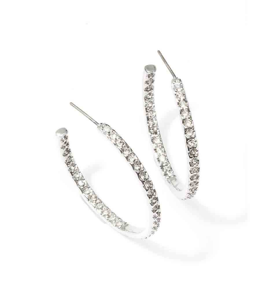 Ann Taylor Modern Classic Sparkle Hoops in Silver