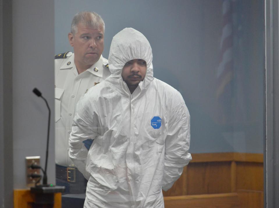 Tyler Gibbs was escorted on May 11, 2022, into the courtroom in Falmouth District Court for his arraignment. Gibbs was arraigned on charges related to the shooting death of a woman at a North Falmouth home.