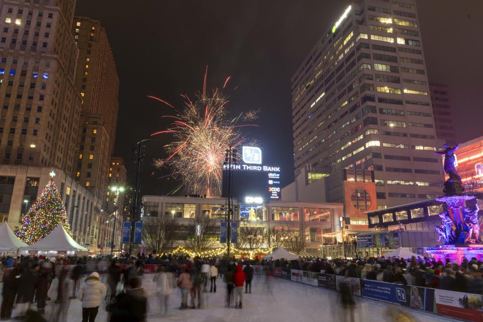 Ringing in the new year at Fountain Square. The massive fireworks show to start 2024.