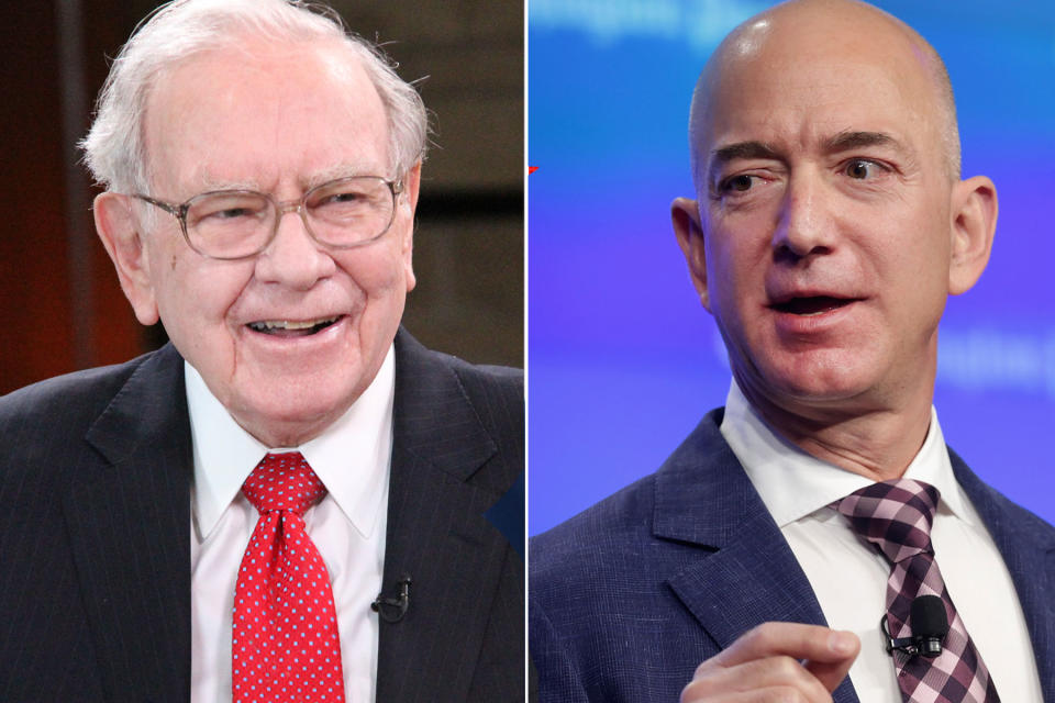 Warren Buffett (L) and Jeff Bezos.