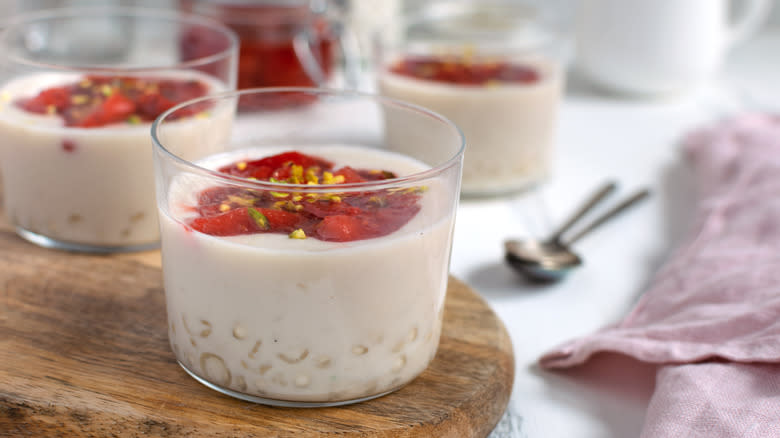 Fruity tapioca pudding in glass