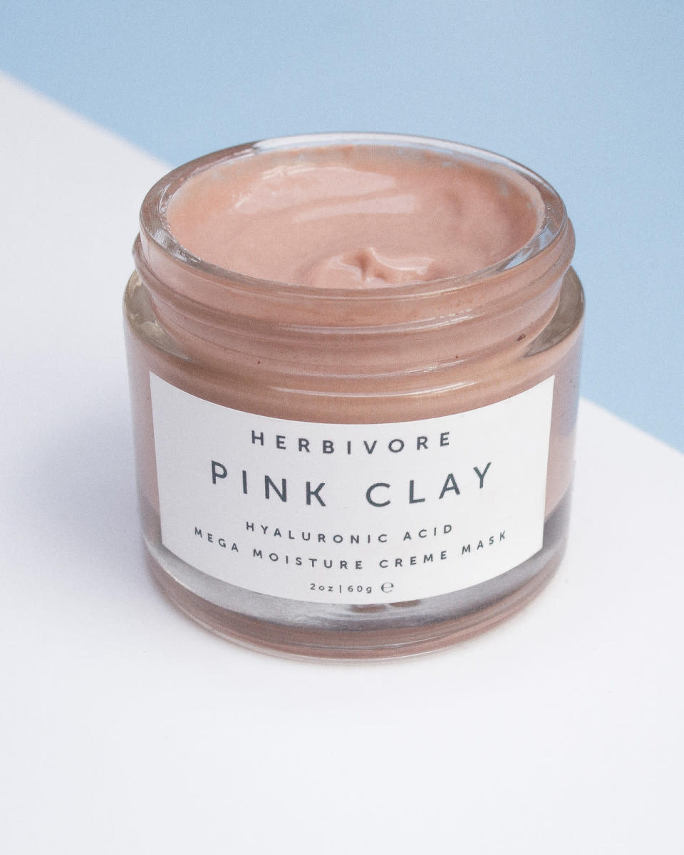 His go-to mask: I like to use a calming mask that hydrates and is oil free. My favourite one for my skin type is Pink Clay Hyaluronic Acid Mega Moisture Creme Mask from Herbivore. Pink clay aids in very gentle detoxification of the skin without drying it out and low-weight Hyaluronic Acid is easily absorbed for maximum penetration to plump up the skin.