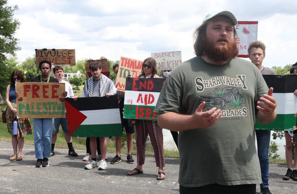 Elijah Ruby was arrested Tuesday afternoon by Florida State University police at a pro-Palestinian protest. Wednesday, Ruby spoke about his experience at a press conference at Lake Elberta in Tallahassee.