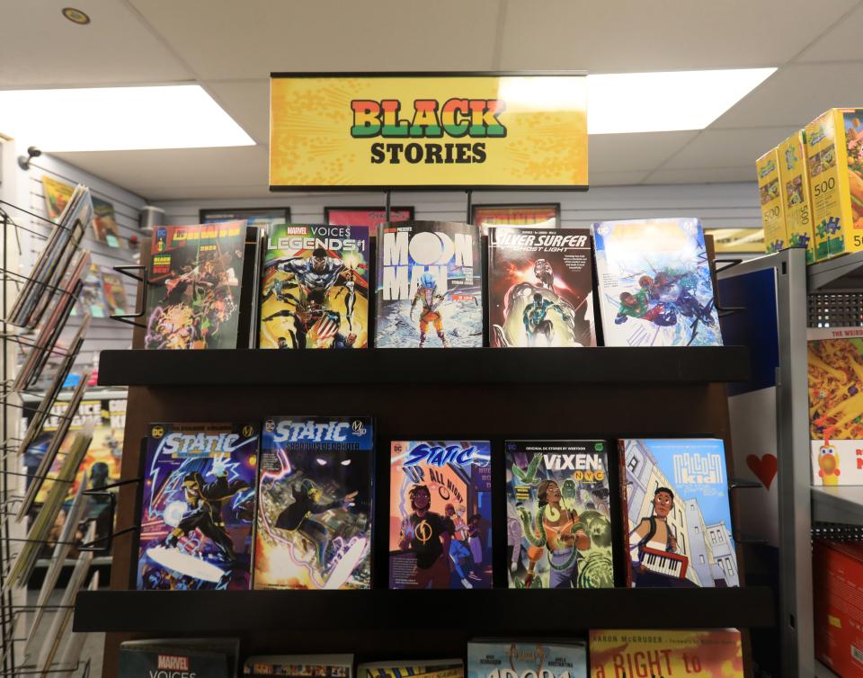 A display celebrating black stories for Black History Month at Megabrain Comics in Rhinebeck on February 9, 2024.