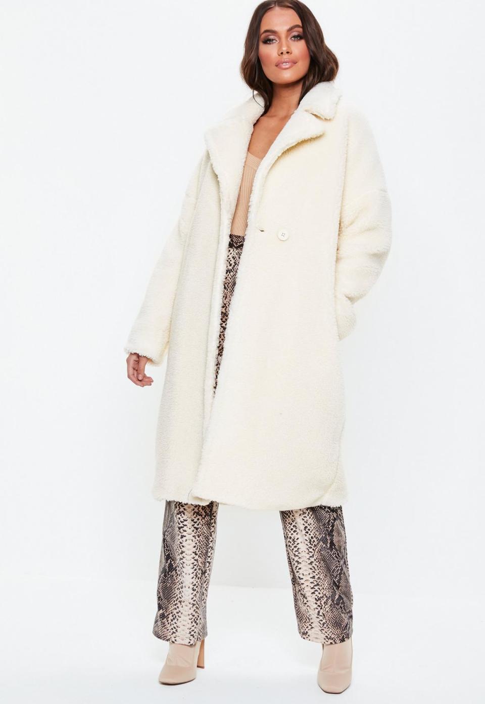 Missguided White Oversized Chunky Borg Teddy Coat (Photo: Missguided)