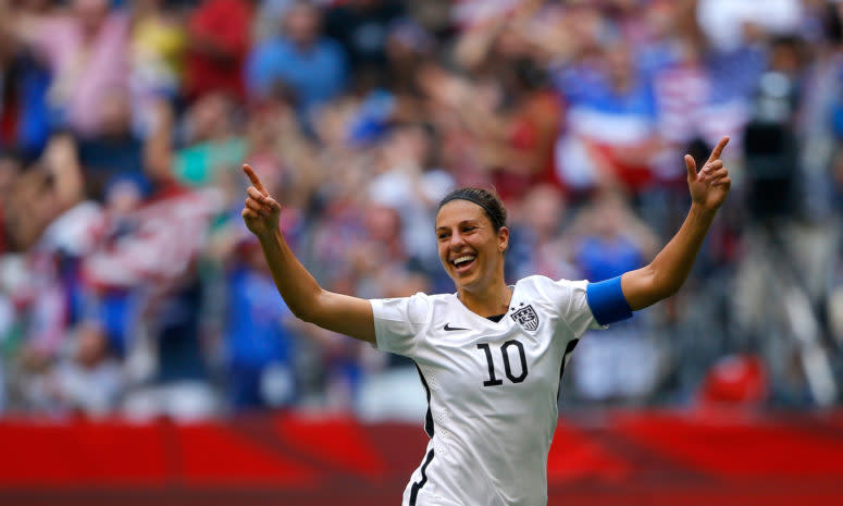 Carli Lloyd celebrating a Team USA goal.