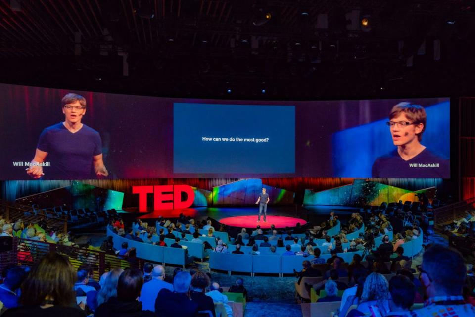 Effective altruism philosopher William MacAskill gives a TED Talk in Vancouver in 2018. <a href="https://www.gettyimages.com/detail/news-photo/philosopher-will-macaskill-speaks-at-ted2018-the-age-of-news-photo/1301892651?adppopup=true" rel="nofollow noopener" target="_blank" data-ylk="slk:Lawrence Sumulong/Getty Images;elm:context_link;itc:0;sec:content-canvas" class="link ">Lawrence Sumulong/Getty Images</a>