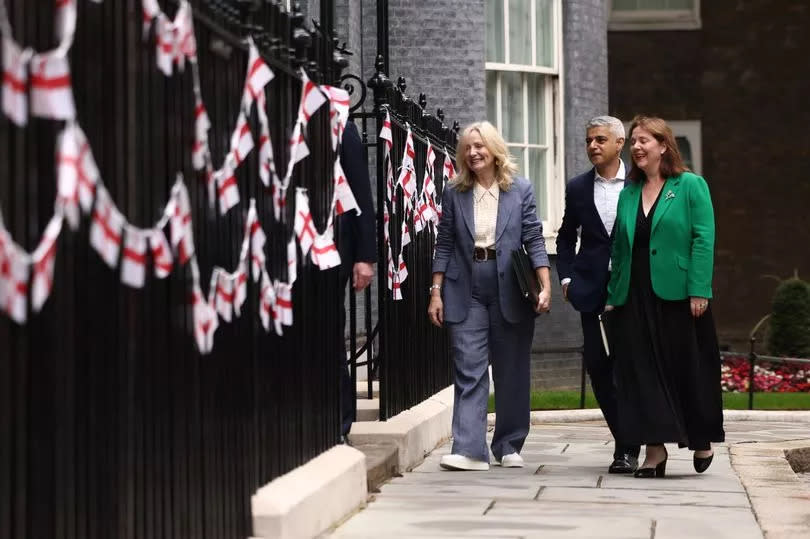 Claire Ward (right) arrives at Downing Street with Sadiq Khan and Tracy Brabin