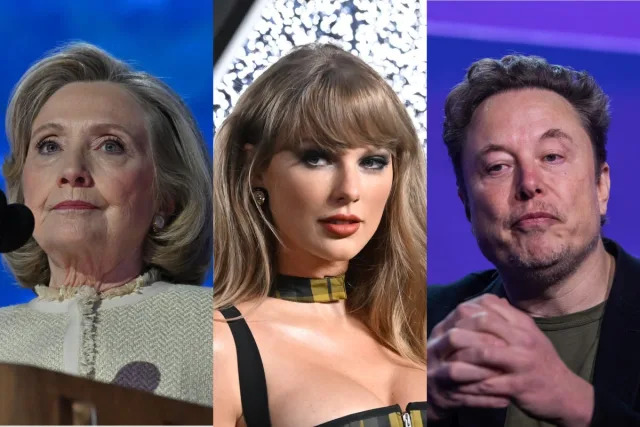 Hillary Clinton, Taylor Swift and Elon Musk (Getty)