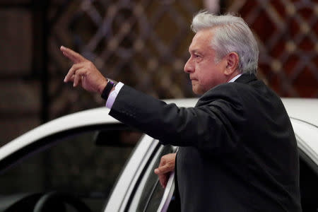 Leftist front-runner Andres Manuel Lopez Obrador of the National Regeneration Movement (MORENA) arrives at Palacio de Mineria for the first presidential debate in Mexico City, Mexico April 22, 2018. REUTERS/Henry Romero