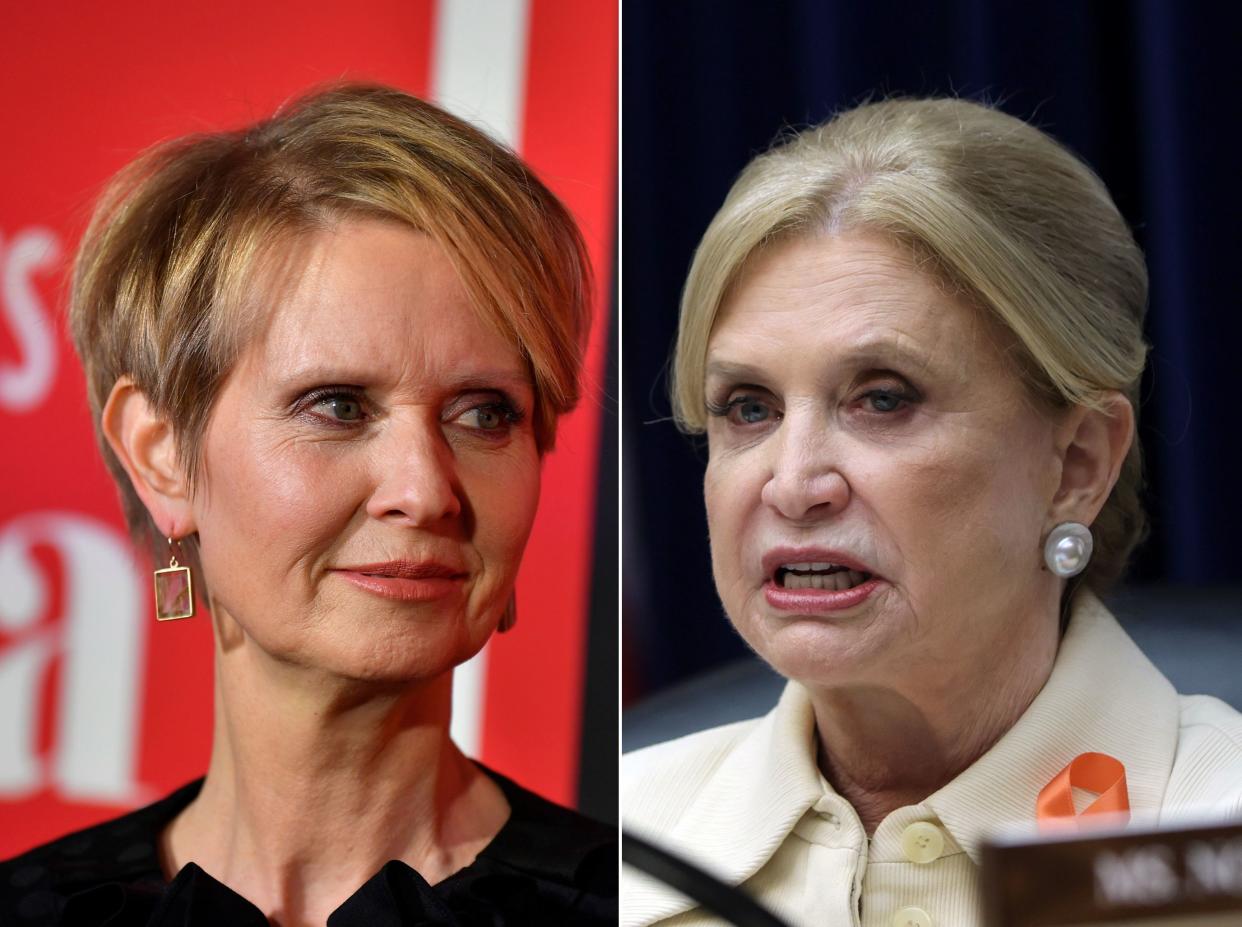 Cynthia Nixon (left) and Rep. Carolyn Maloney, D-N.Y. (right)