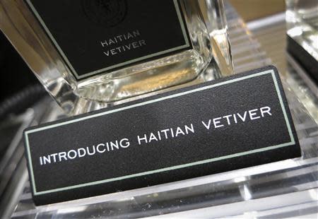 A bottle of Ermenegildo Zegna Hatian Vetiver is pictured on display at a high end retail store in New York April 15, 2014. REUTERS/Carlo Allegri