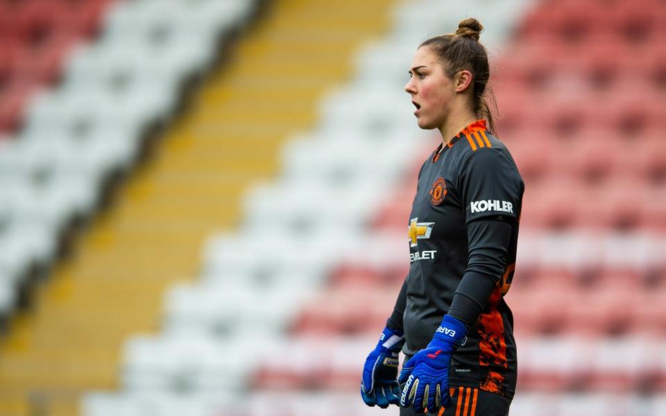 Mary Earps of Manchester United during the FA Women's Super League match at Leigh Sports Village, Leigh. - Matt Wilkinson/Focus Images Ltd 