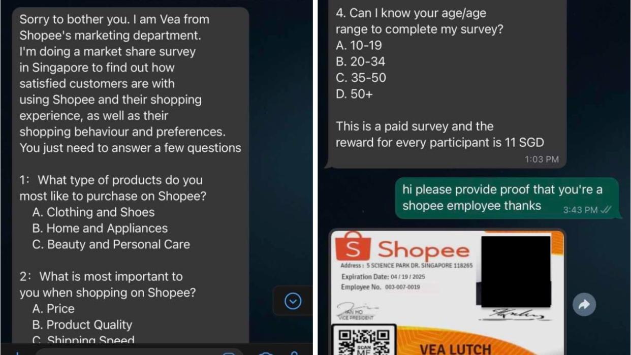 Victims are recruited by scammers impersonating Shopee employees, sometimes providing fake identification