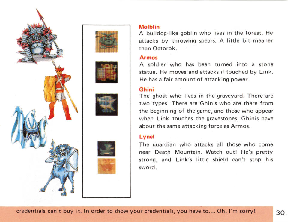 初代《薩爾達傳說》隨遊戲卡帶附贈的說明書，詳細介紹的許多遊戲設定（圖片來源：任天堂）