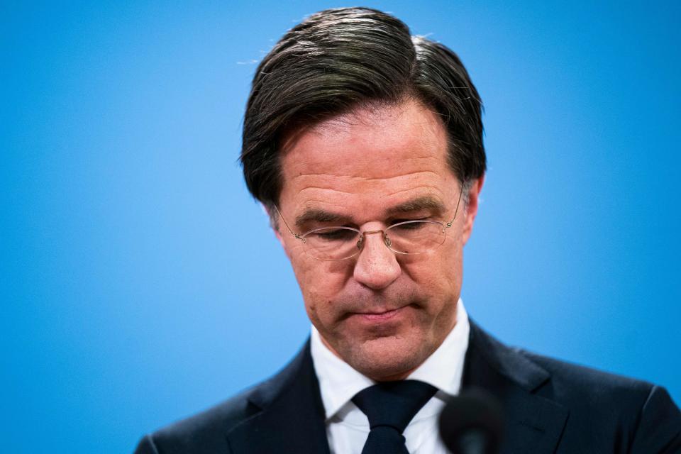 Dutch resigning Prime Minister Mark Rutte gives a press conference in The Hague, on January 15, 2021, after the resignation of the cabinet due to the childcare allowance affair, in which tax officials falsely accused thousands of parents of fraud and ordered them to repay childcare benefits. - Dutch Prime Minister Mark Rutte's government resigned on January 15 over a child benefits scandal, media reported, threatening political turmoil as the country battles the coronavirus pandemic. (Photo by Bart Maat / ANP / AFP) / Netherlands OUT (Photo by BART MAAT/ANP/AFP via Getty Images)