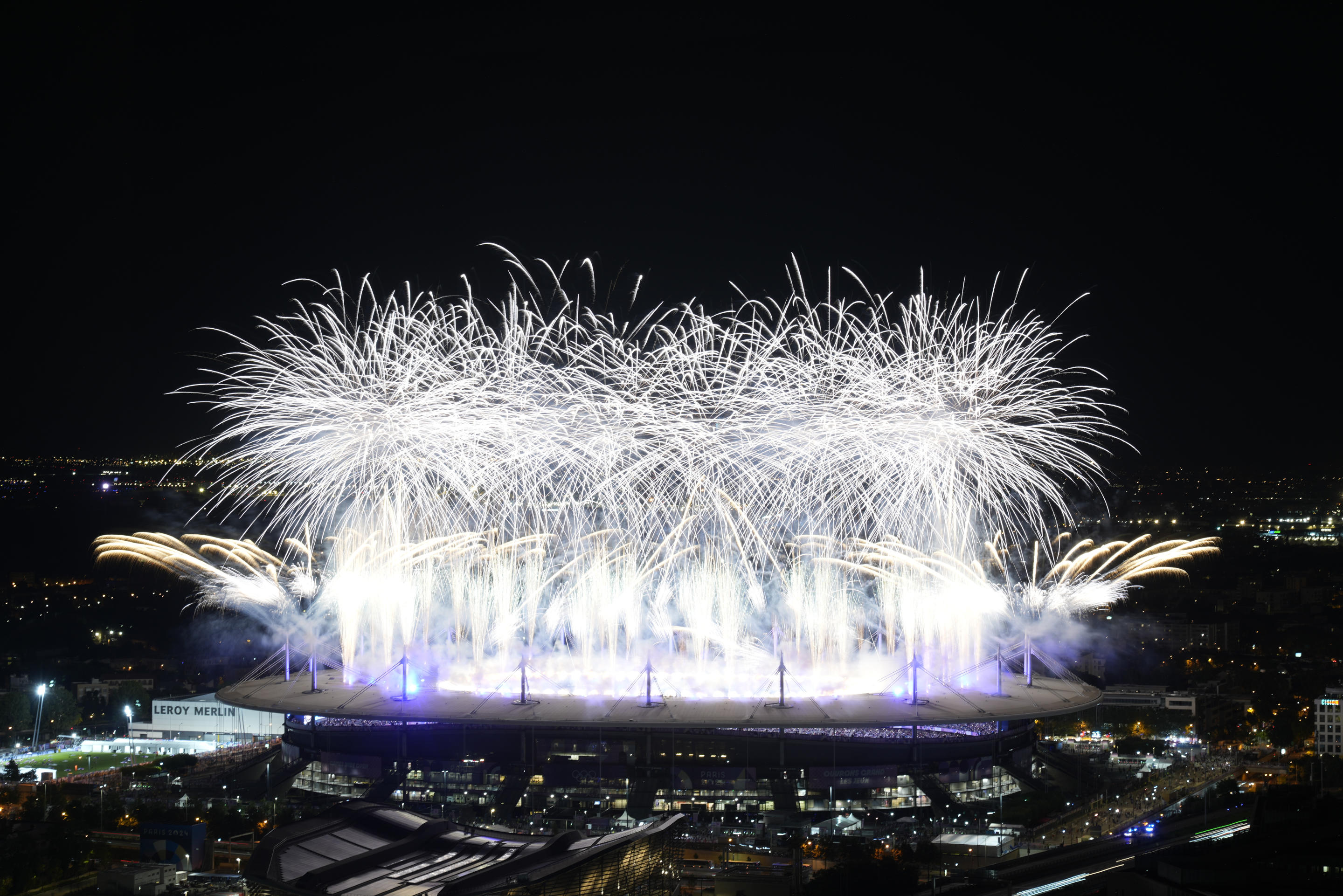 Fireworks signal the end of the 2024 Summer Olympics closing ceremony. 