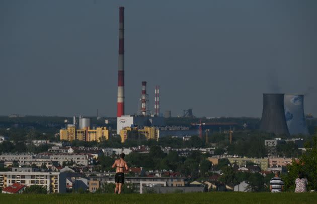 In a photo from mid 2022, coal plants loom over Krakow's Nowa Huta neighborhood. (Photo: NurPhoto via Getty Images)