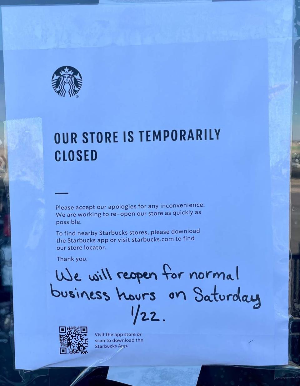 A sign on the door at the Starbucks at 21st and Amidon announces that the store is closed on Friday.