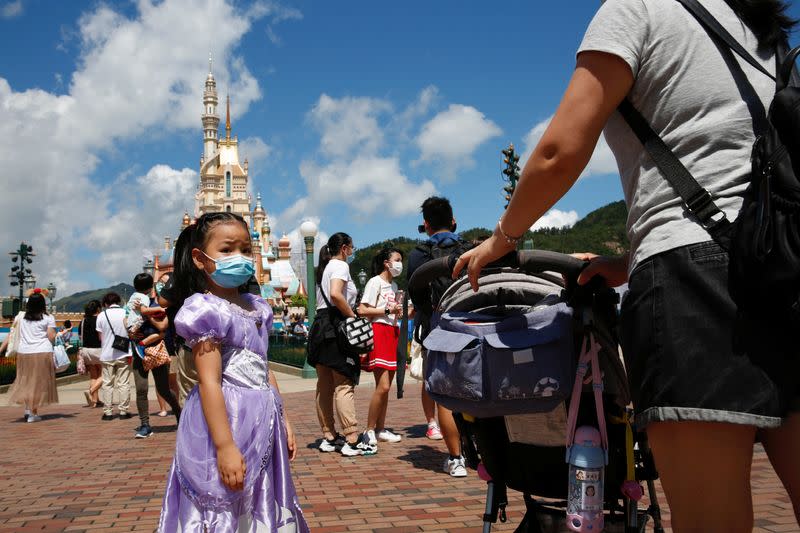 Social distance at Disneyland after it reopened following a shutdown due to the coronavirus disease (COVID-19) in Hong Kong