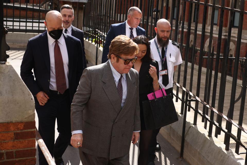 Elton John arrives in his role as claimant at the Royal Courts of Justice on March 27, 2023 in London, England.