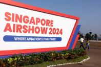 A view of a Singapore Airshow signage ahead of the biennial aerospace event at Changi Exhibition Centre
